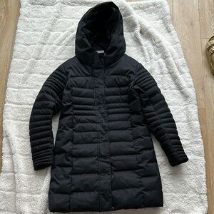 Avalanche Black Long Puffer Coat with Hood and Quilted Design